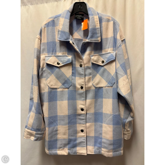 Jacket Shirt By Hfx In Blue & White, Size: L