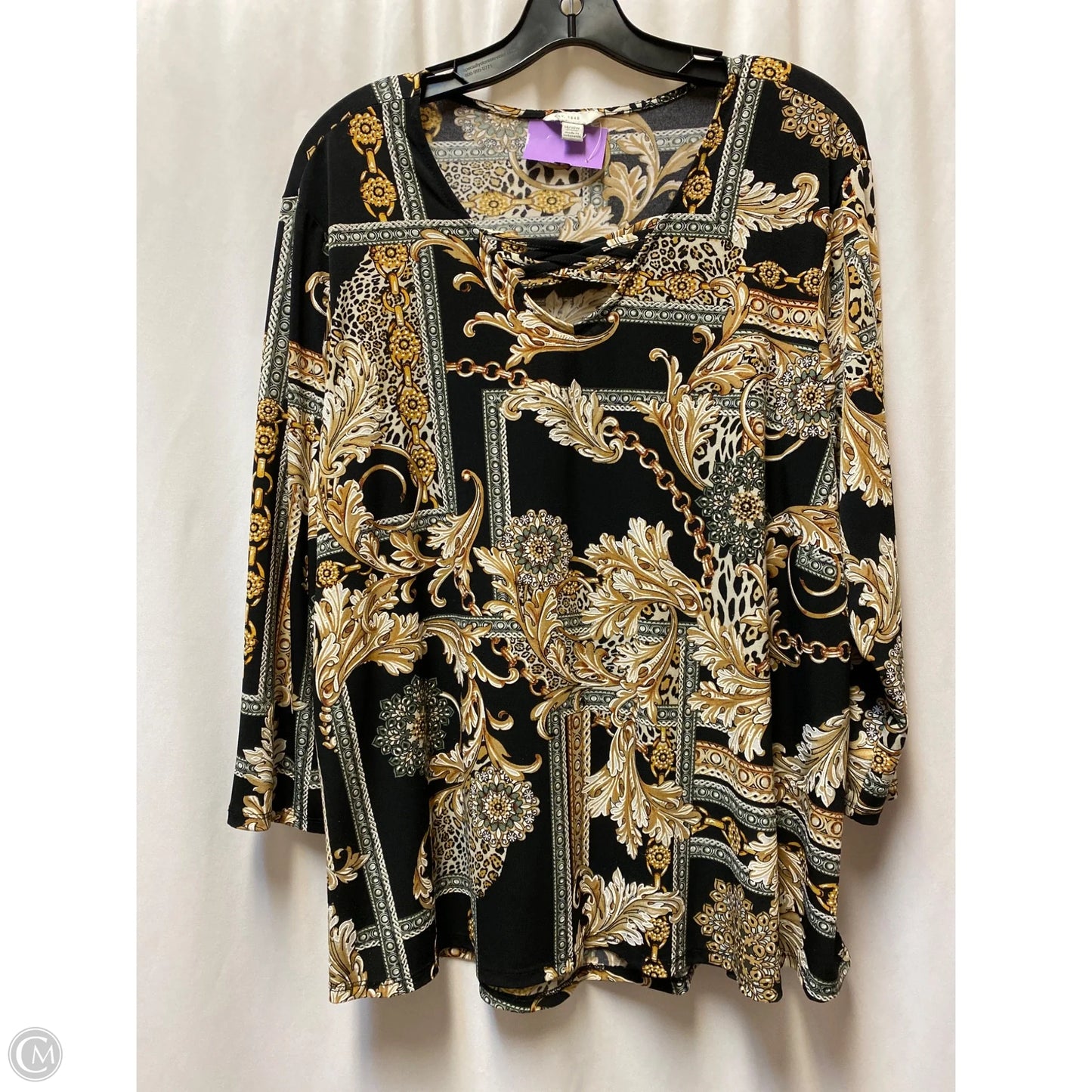Top Long Sleeve By Clothes Mentor In Black & Gold, Size: Xl