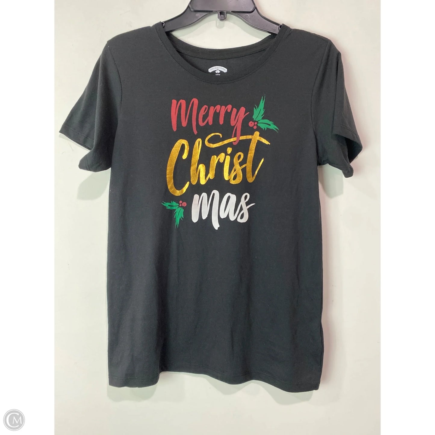 Top Short Sleeve By Holiday Time In Black, Size: S