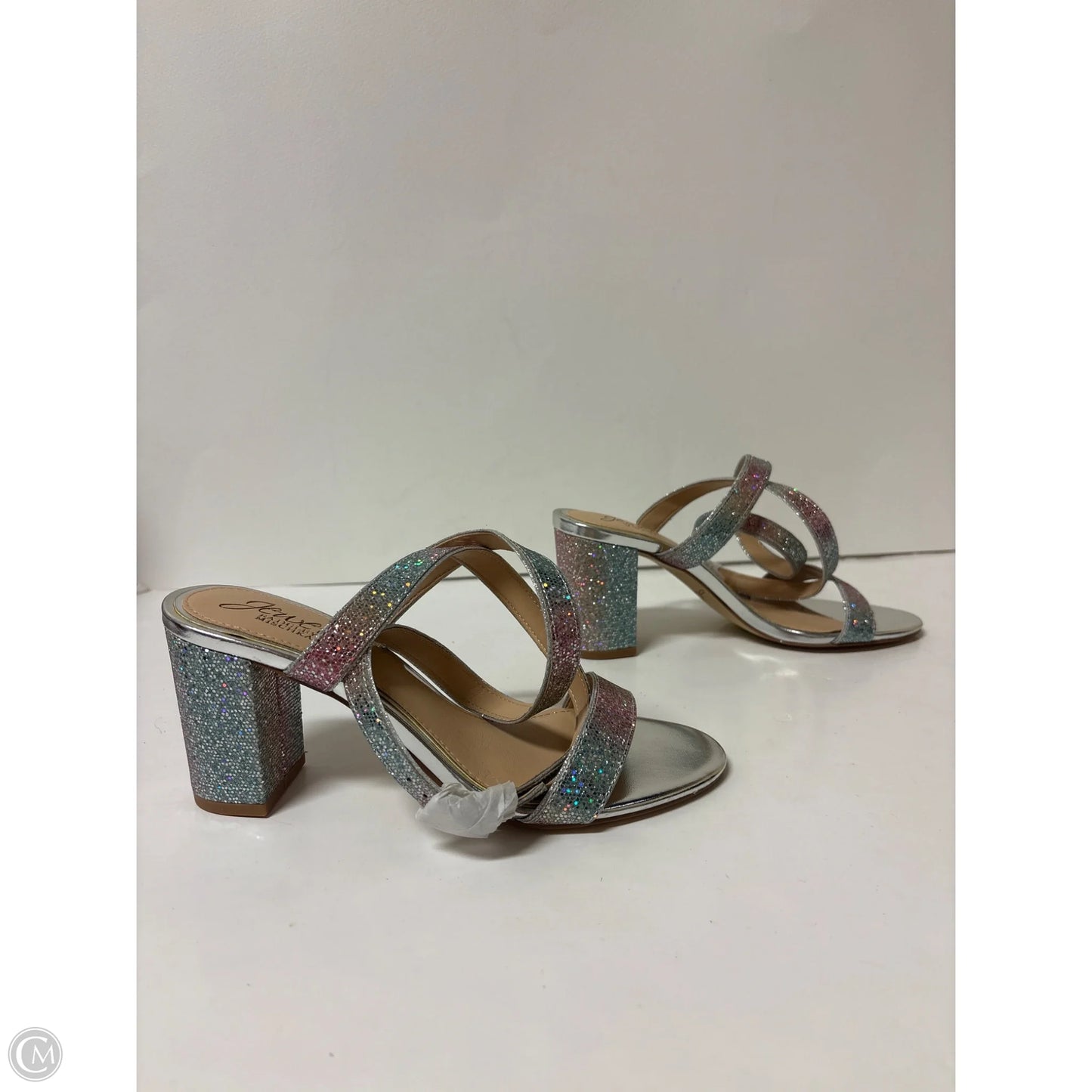 Shoes Heels Block By Badgley Mischka In Silver, Size: 6.5