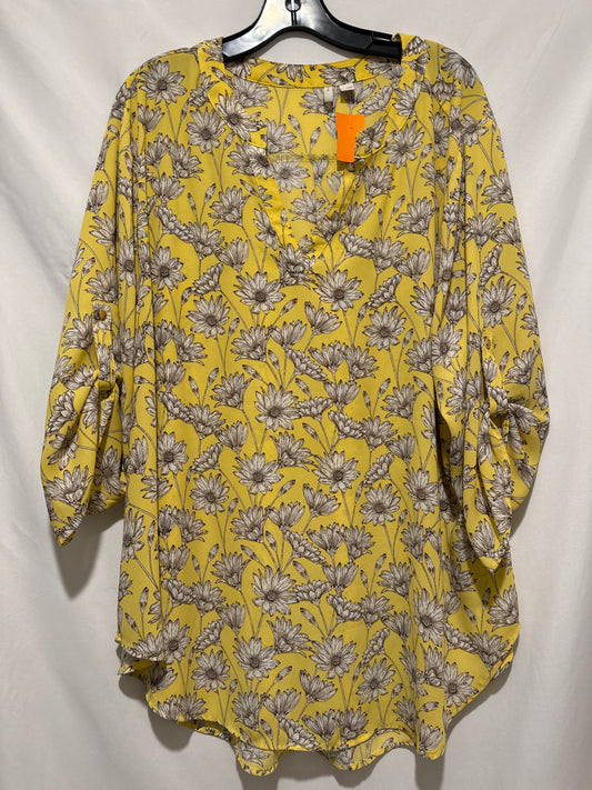 Top 3/4 Sleeve By Cato In Yellow, Size: 3x