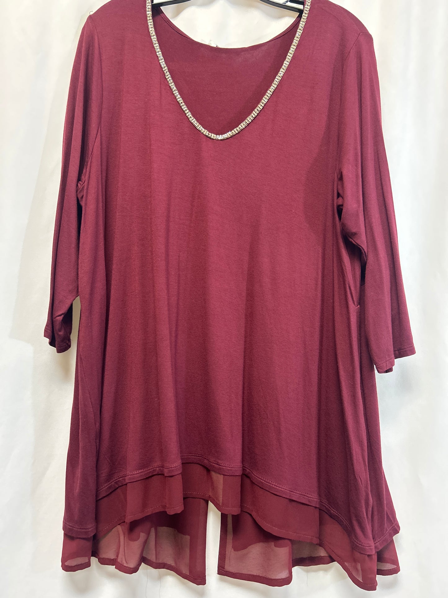 Top Long Sleeve By Rose And Olive In Maroon, Size: 1x