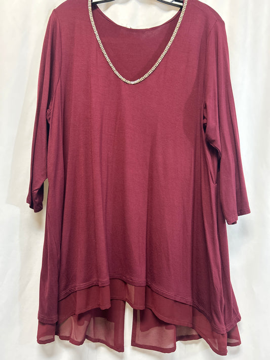 Top Long Sleeve By Rose And Olive In Maroon, Size: 1x