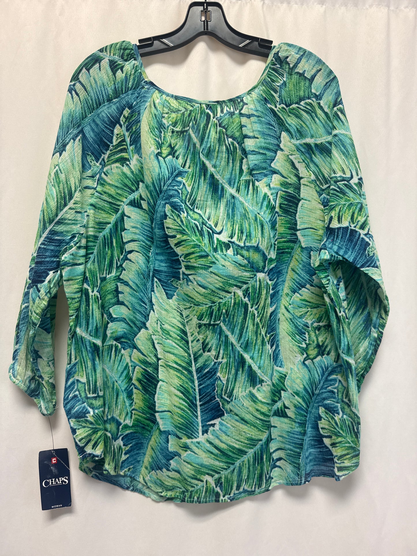 Top 3/4 Sleeve By Chaps In Blue & Green, Size: 1x