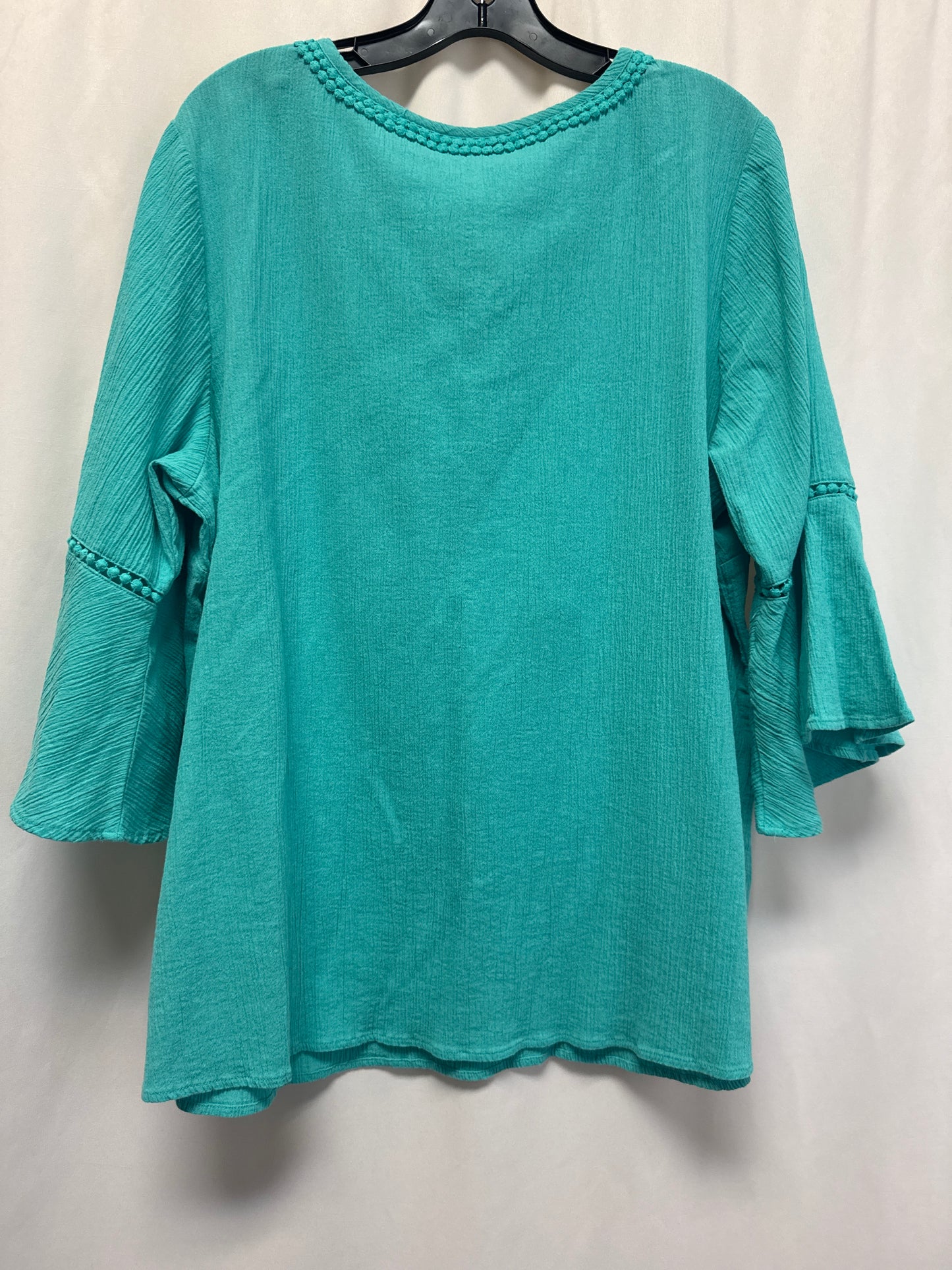 Top Long Sleeve By Denim And Company In Teal, Size: 2x