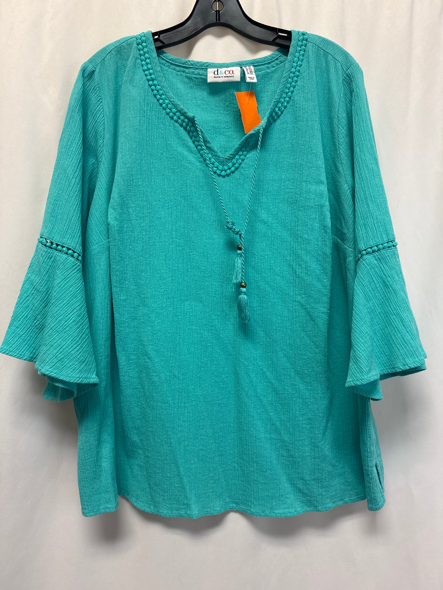 Top Long Sleeve By Denim And Company In Teal, Size: 2x