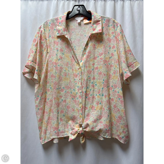 Top Short Sleeve By Lc Lauren Conrad In Green & Pink, Size: Xl