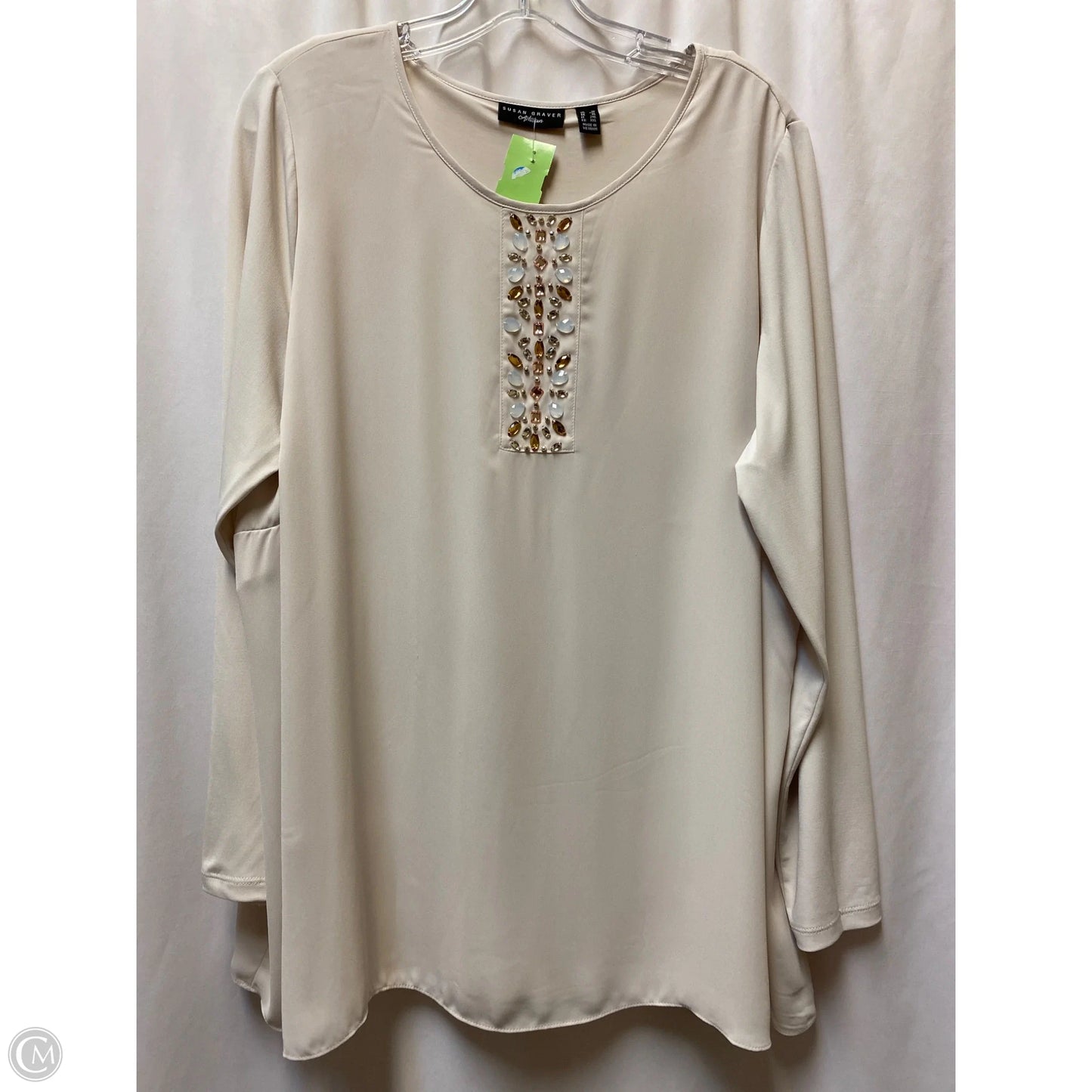 Top Long Sleeve By Susan Graver In Cream, Size: 1x