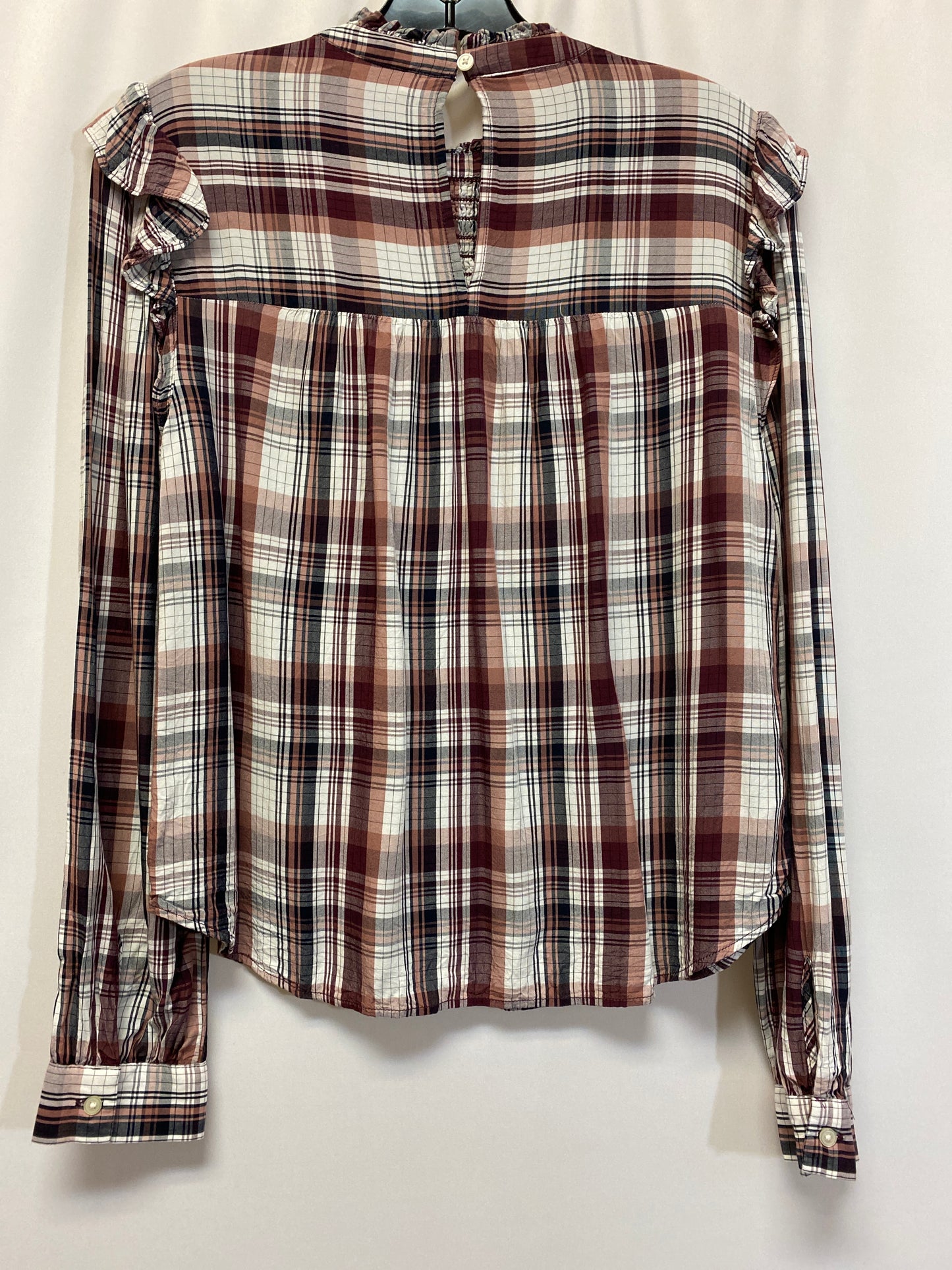 Plaid Pattern Top Long Sleeve Loft, Size S