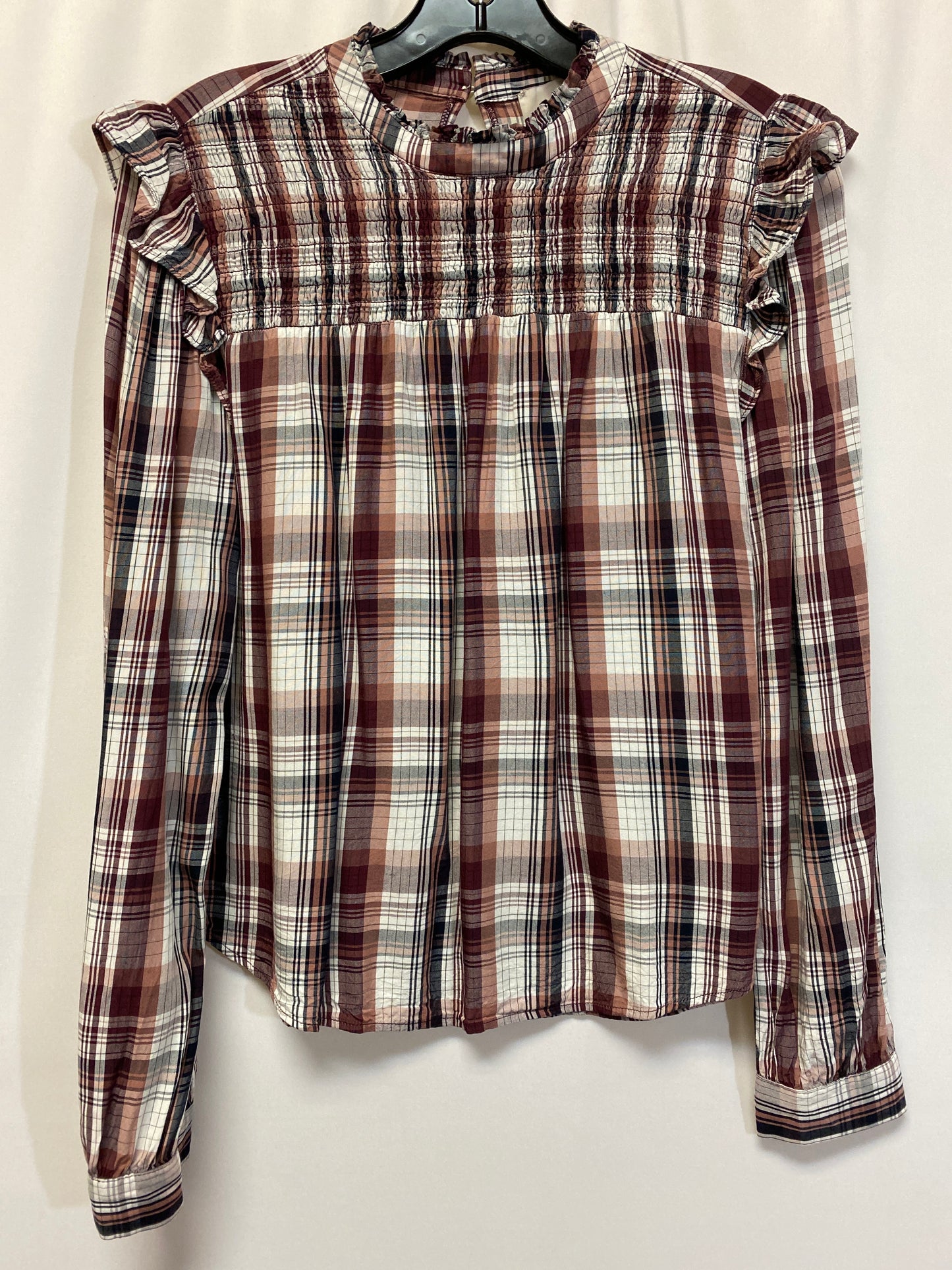 Plaid Pattern Top Long Sleeve Loft, Size S