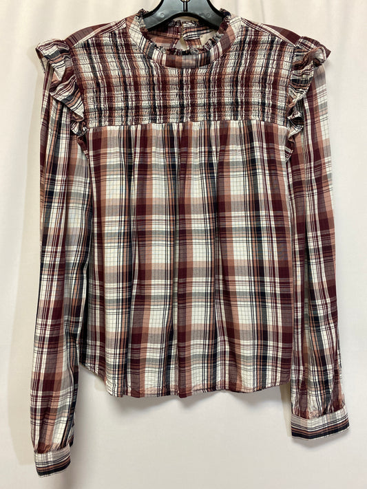 Plaid Pattern Top Long Sleeve Loft, Size S