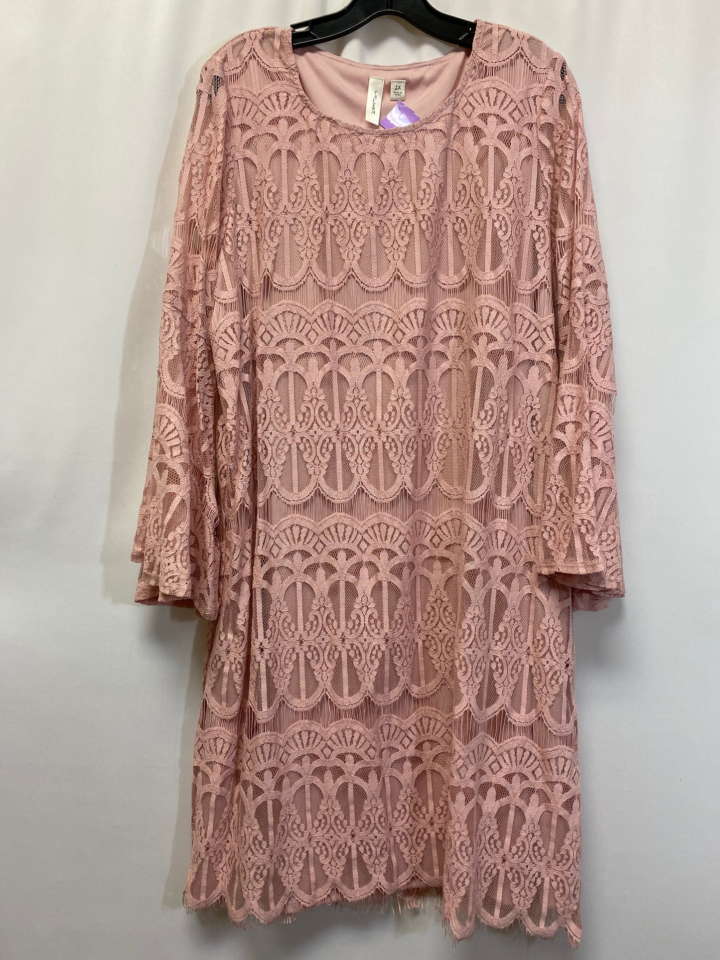 Pink Dress Casual Midi Tacera, Size 2x