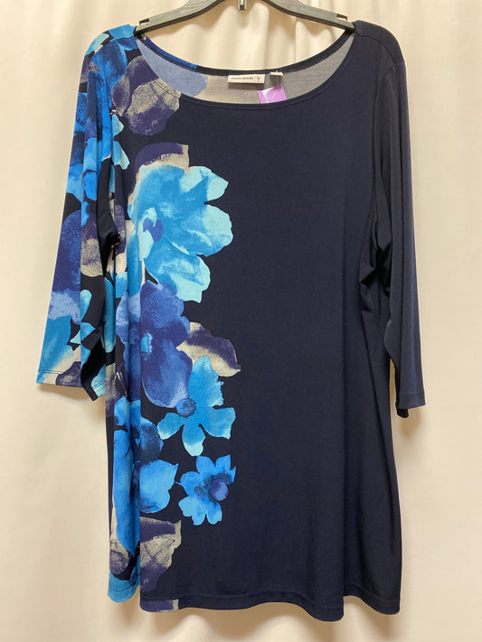 Blue Top 3/4 Sleeve Susan Graver, Size 1x