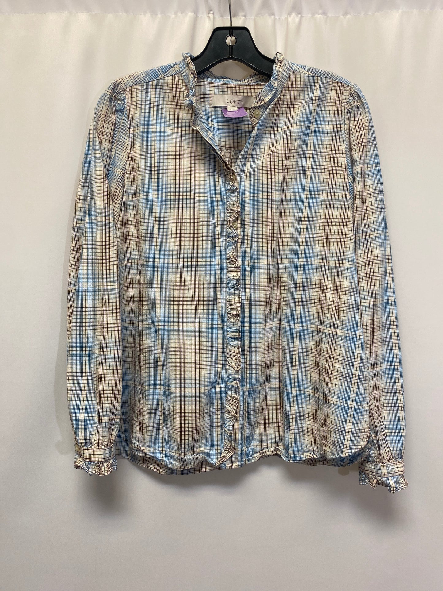 Blue & White Top Long Sleeve Loft, Size S