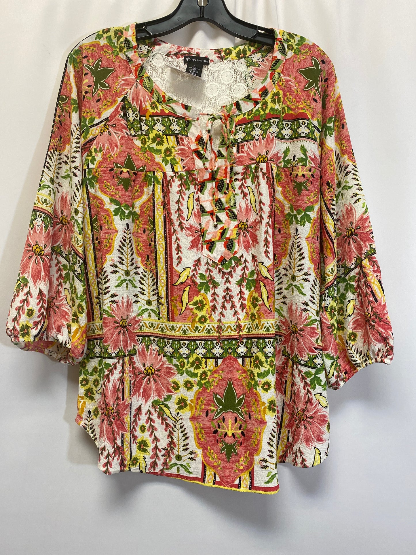 Green & Yellow Top 3/4 Sleeve New Directions, Size L