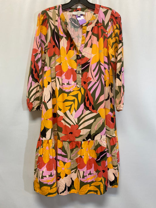 Tropical Print Dress Casual Midi Loft, Size Xs