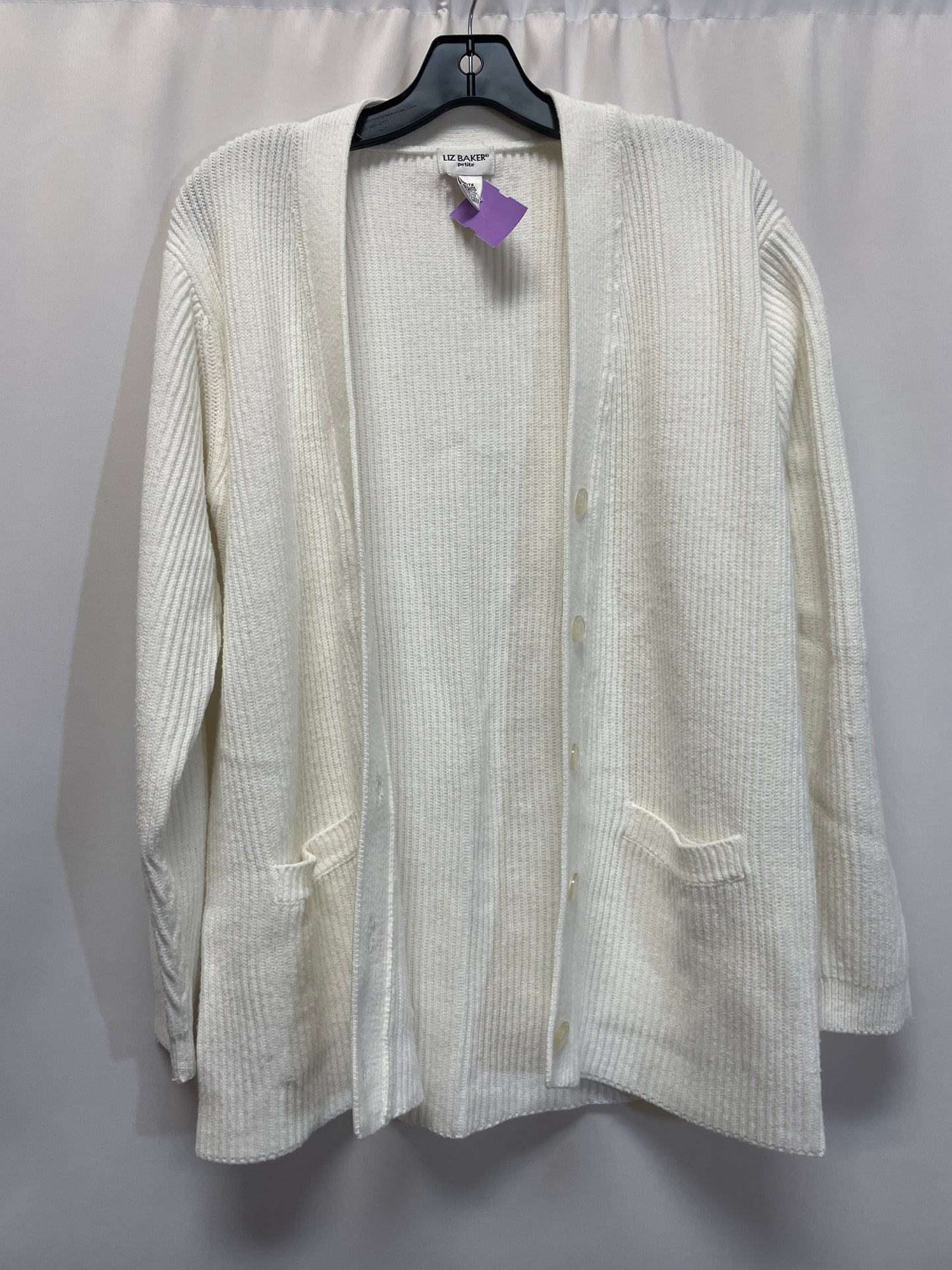 White Sweater Cardigan Liz Baker, Size Petite  M