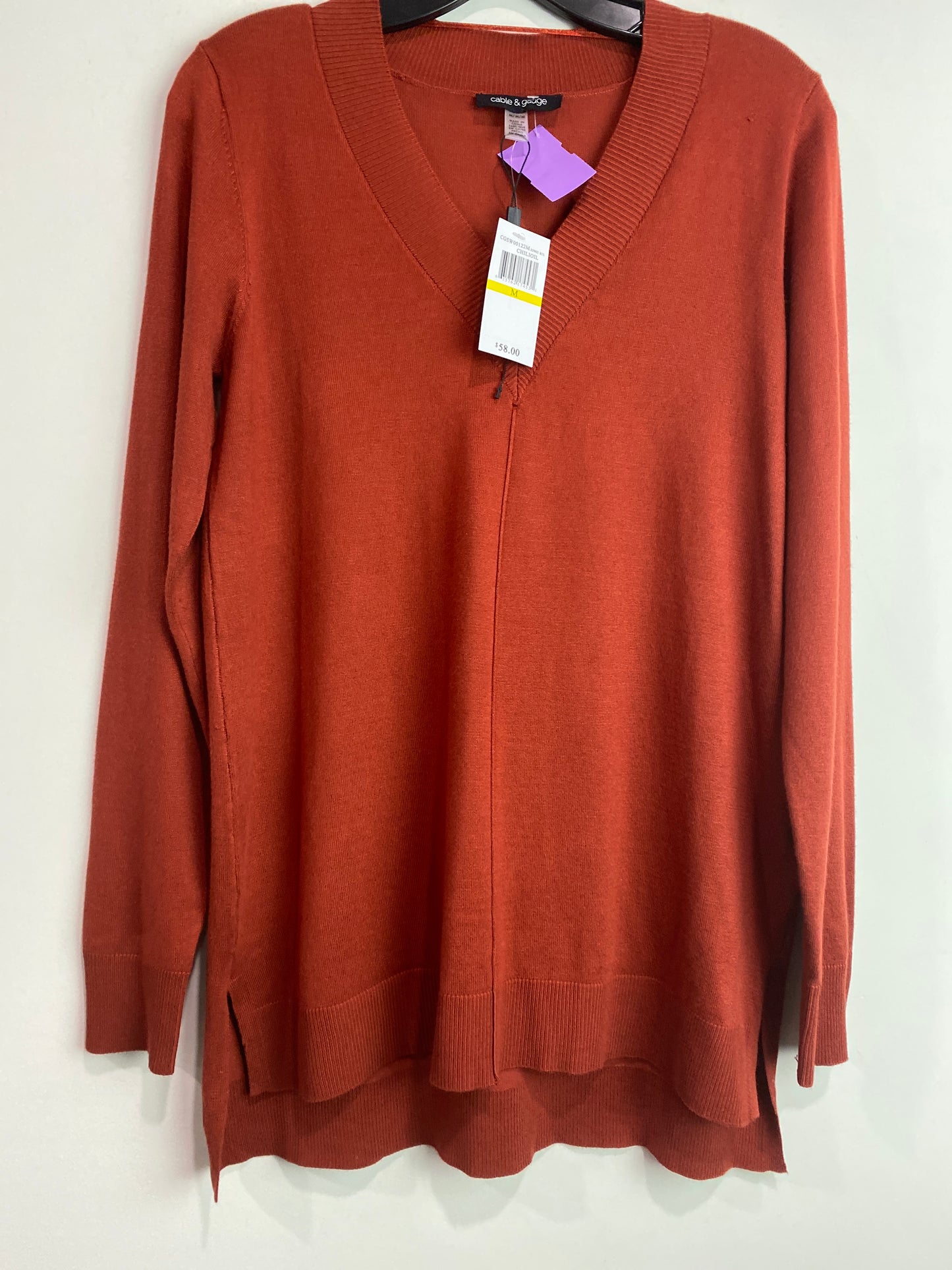 Top Long Sleeve By Cable And Gauge In Brown, Size: M