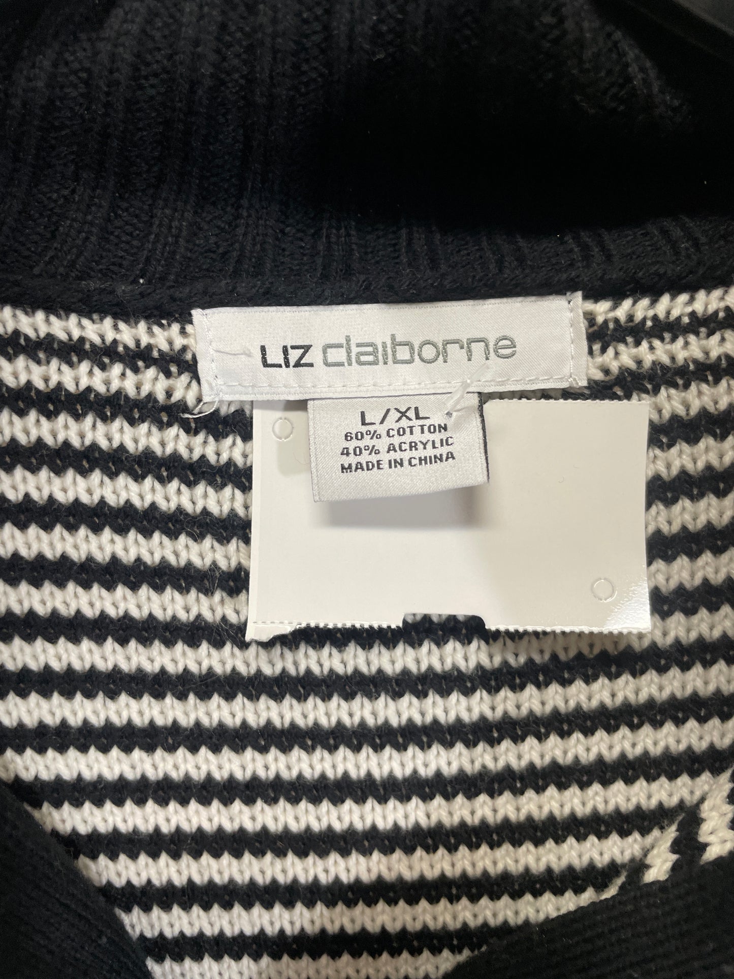 Poncho By Liz Claiborne In Black & White, Size: L