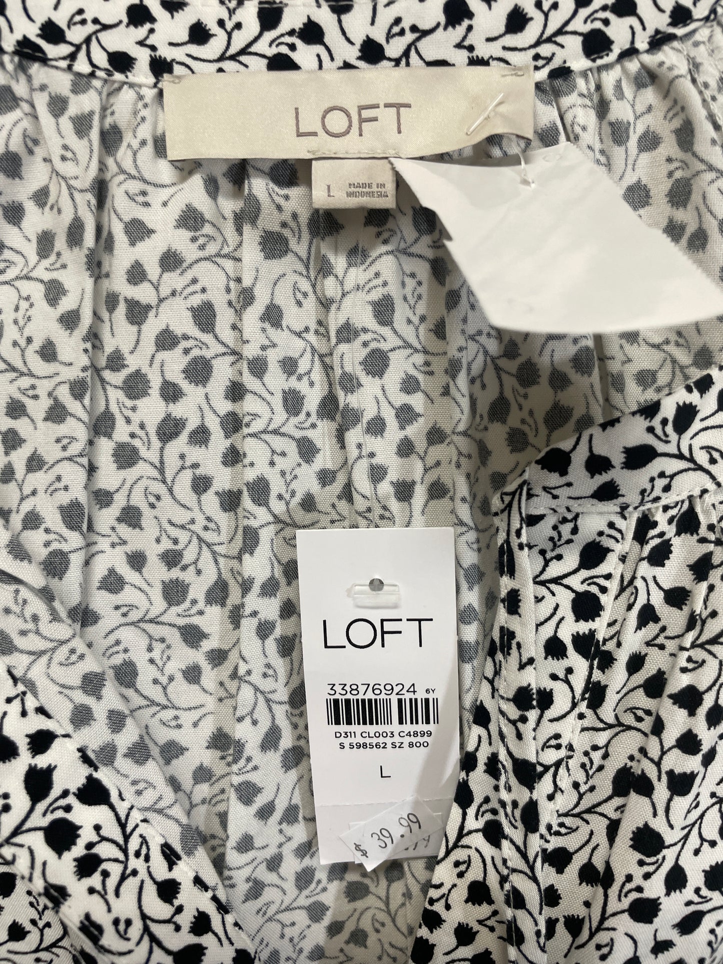 Top Long Sleeve By Loft In Black & White, Size: L