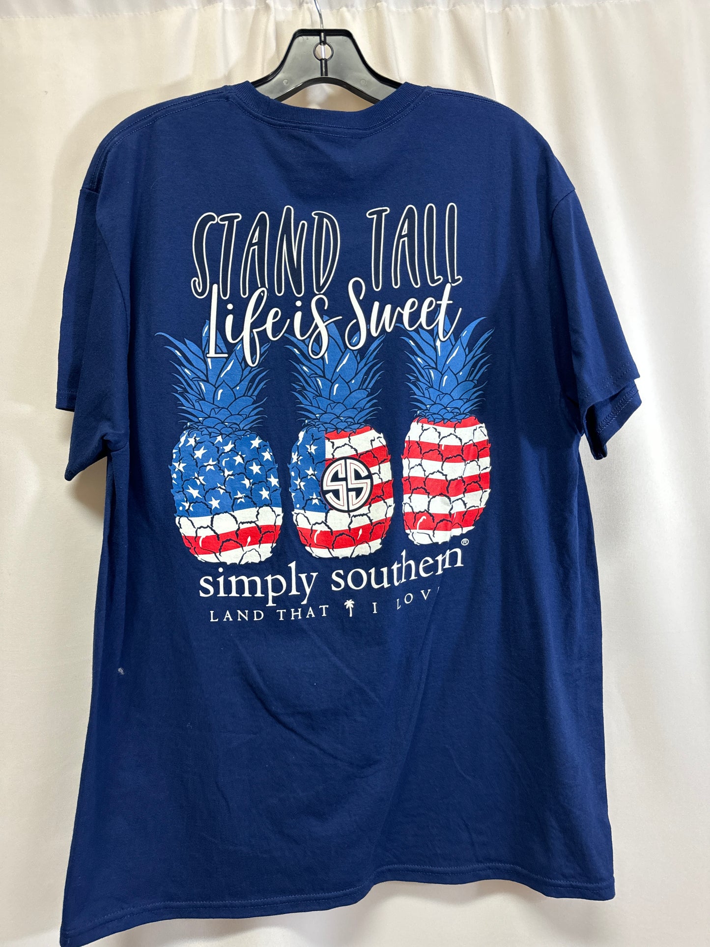 Top Short Sleeve By Simply Southern In Blue, Size: L