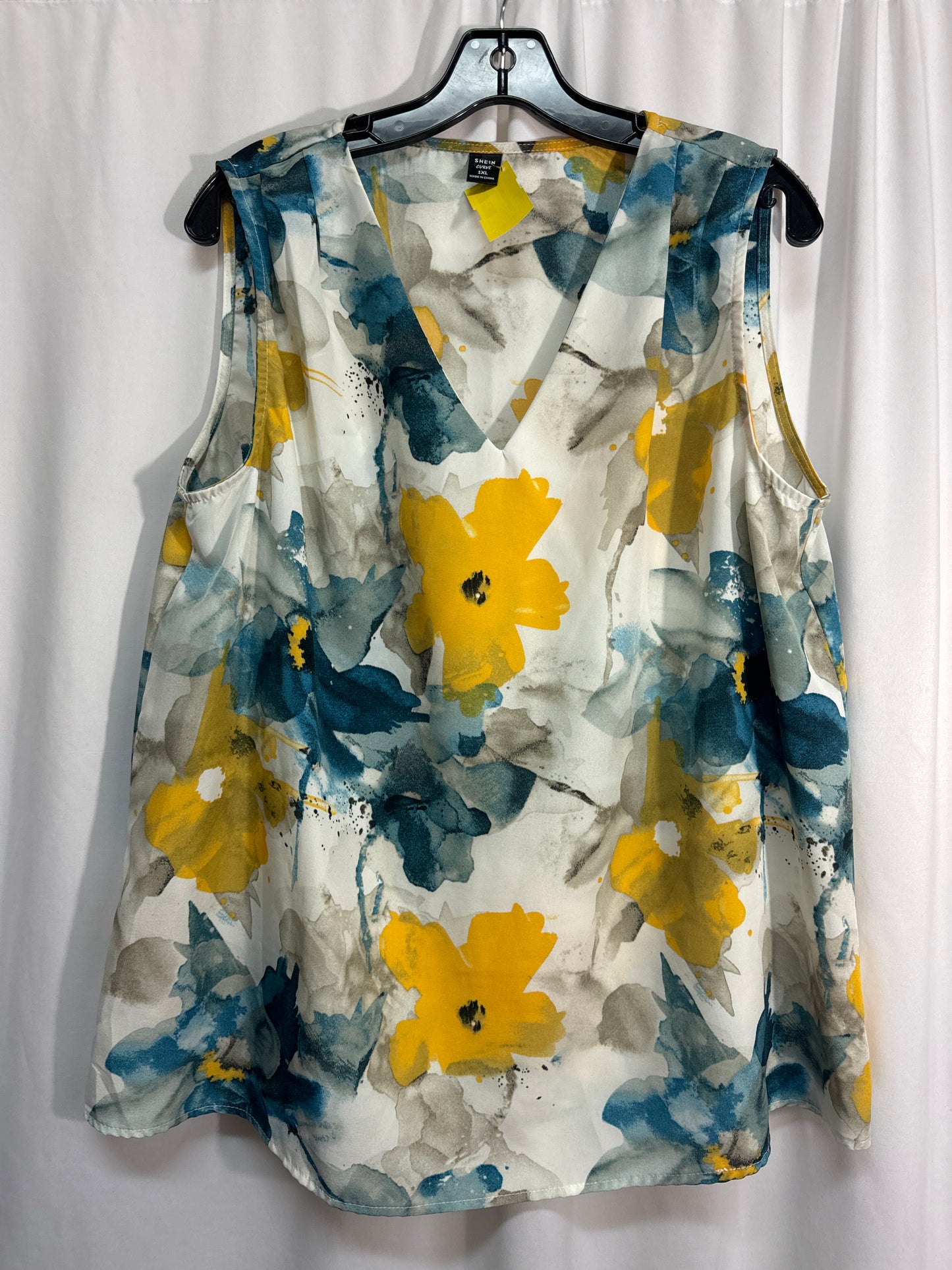 Top Sleeveless By Shein In Blue & Yellow, Size: 1x