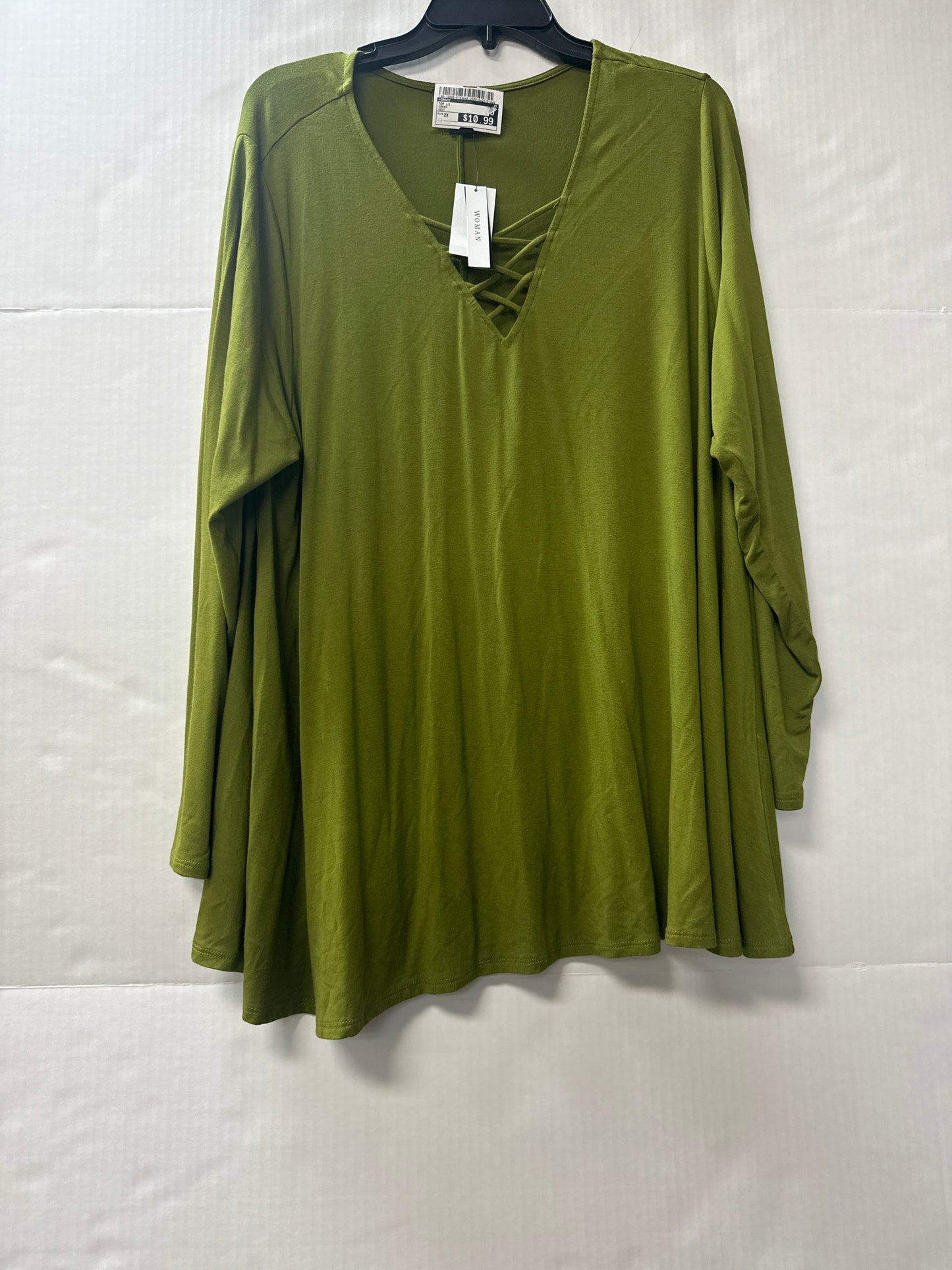 Top Long Sleeve By Grace In Green, Size: 2x