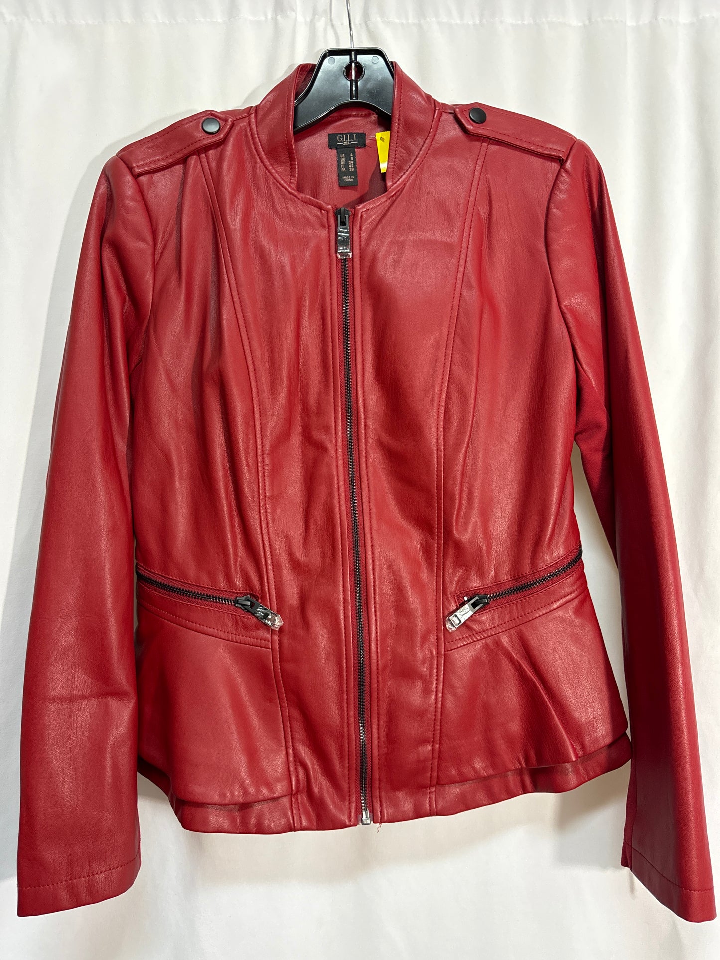 Jacket Moto By Clothes Mentor In Red, Size: S