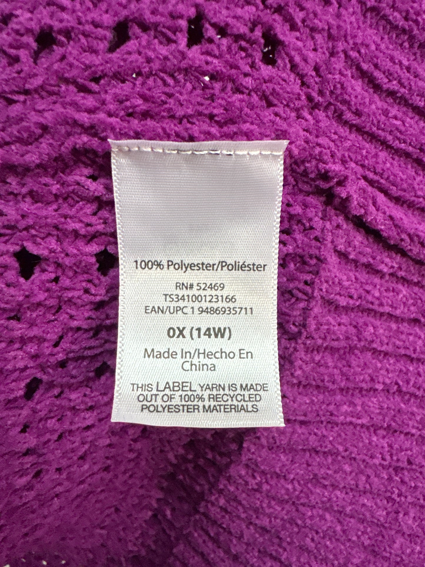 Sweater Cardigan By Terra & Sky In Purple, Size: Xxl