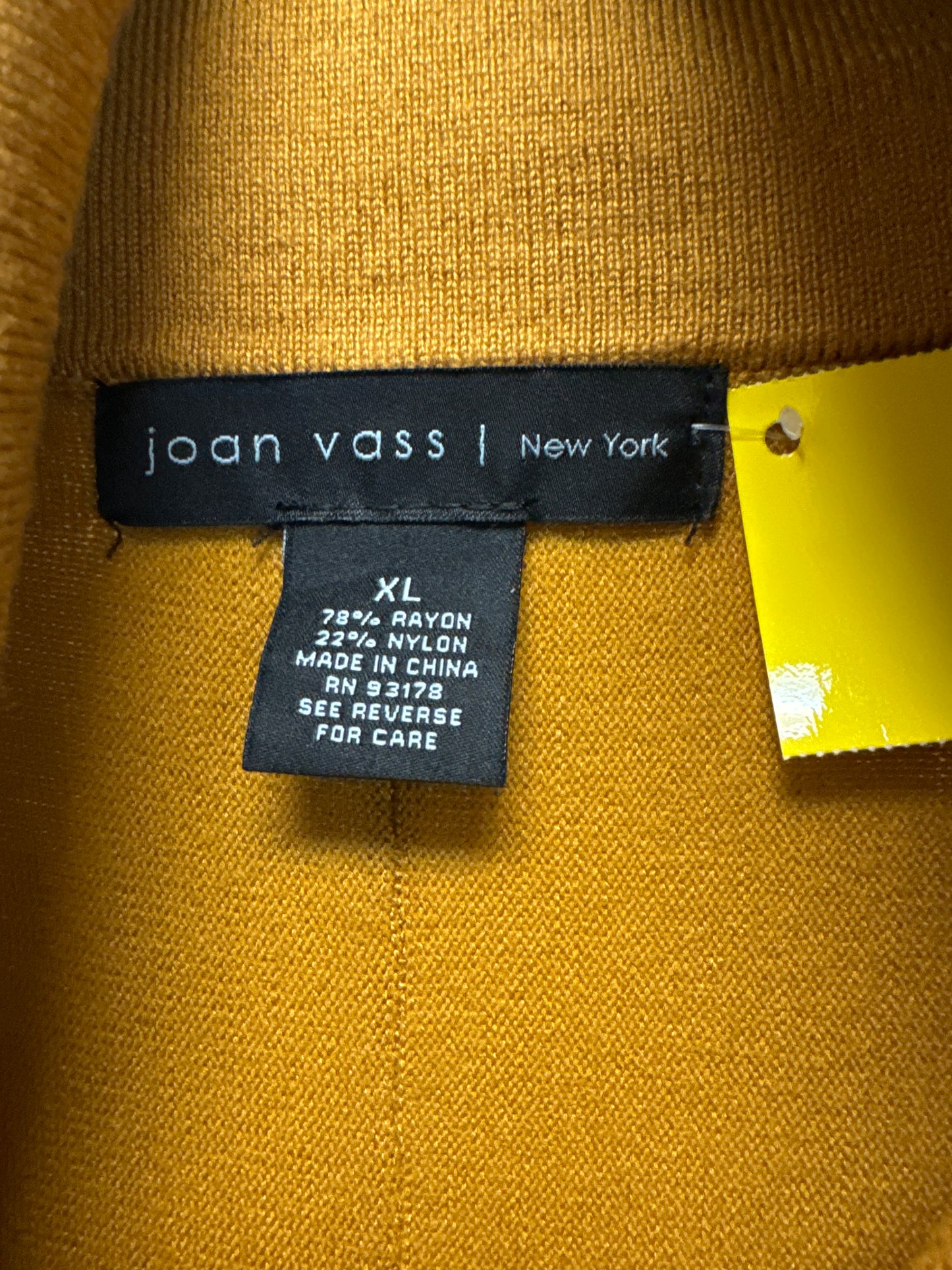 Top Long Sleeve By Joan Vass In Yellow, Size: Xl