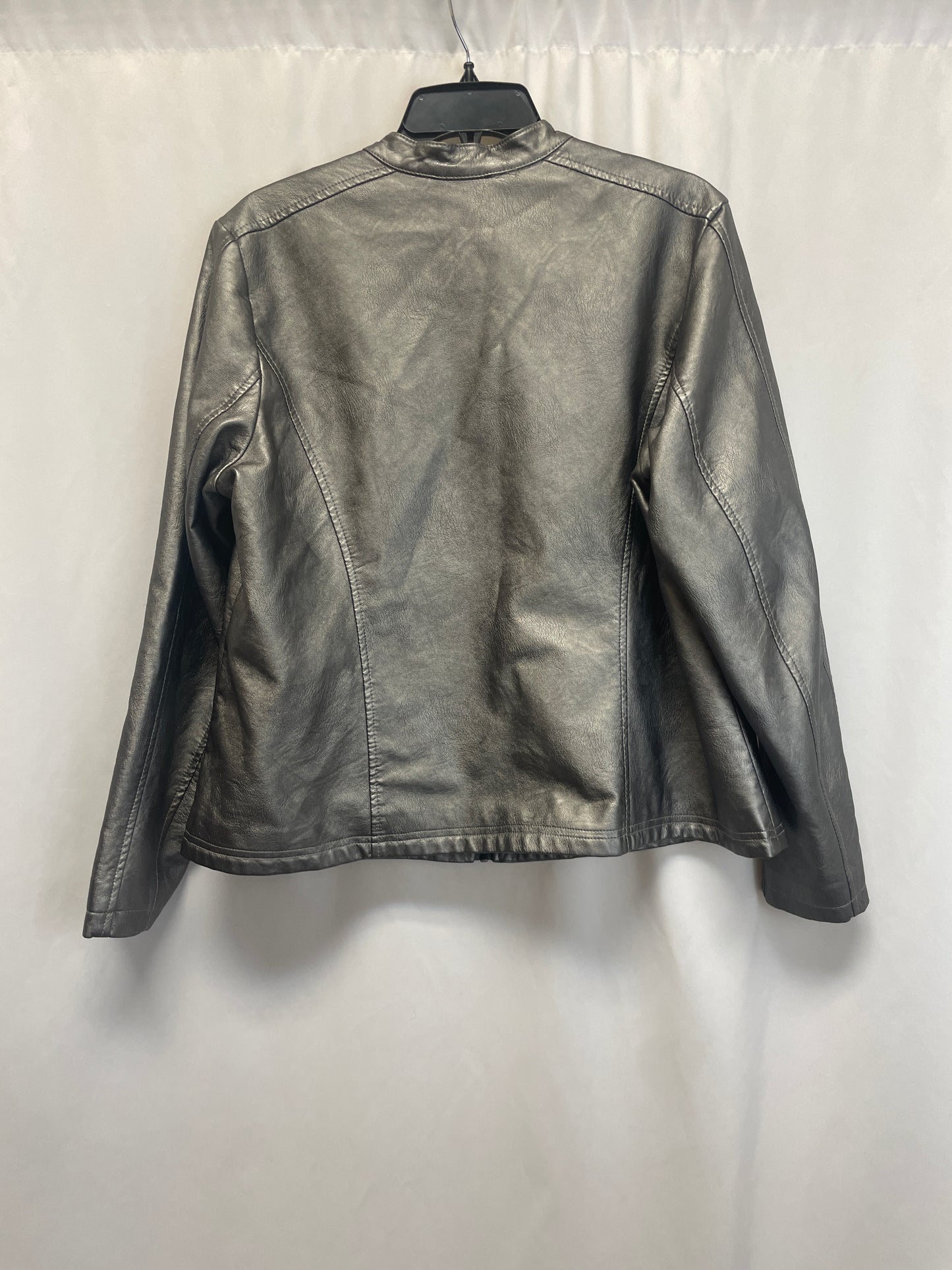 Jacket Moto By Baccini In Silver, Size: 1x