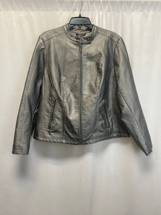 Jacket Moto By Baccini In Silver, Size: 1x