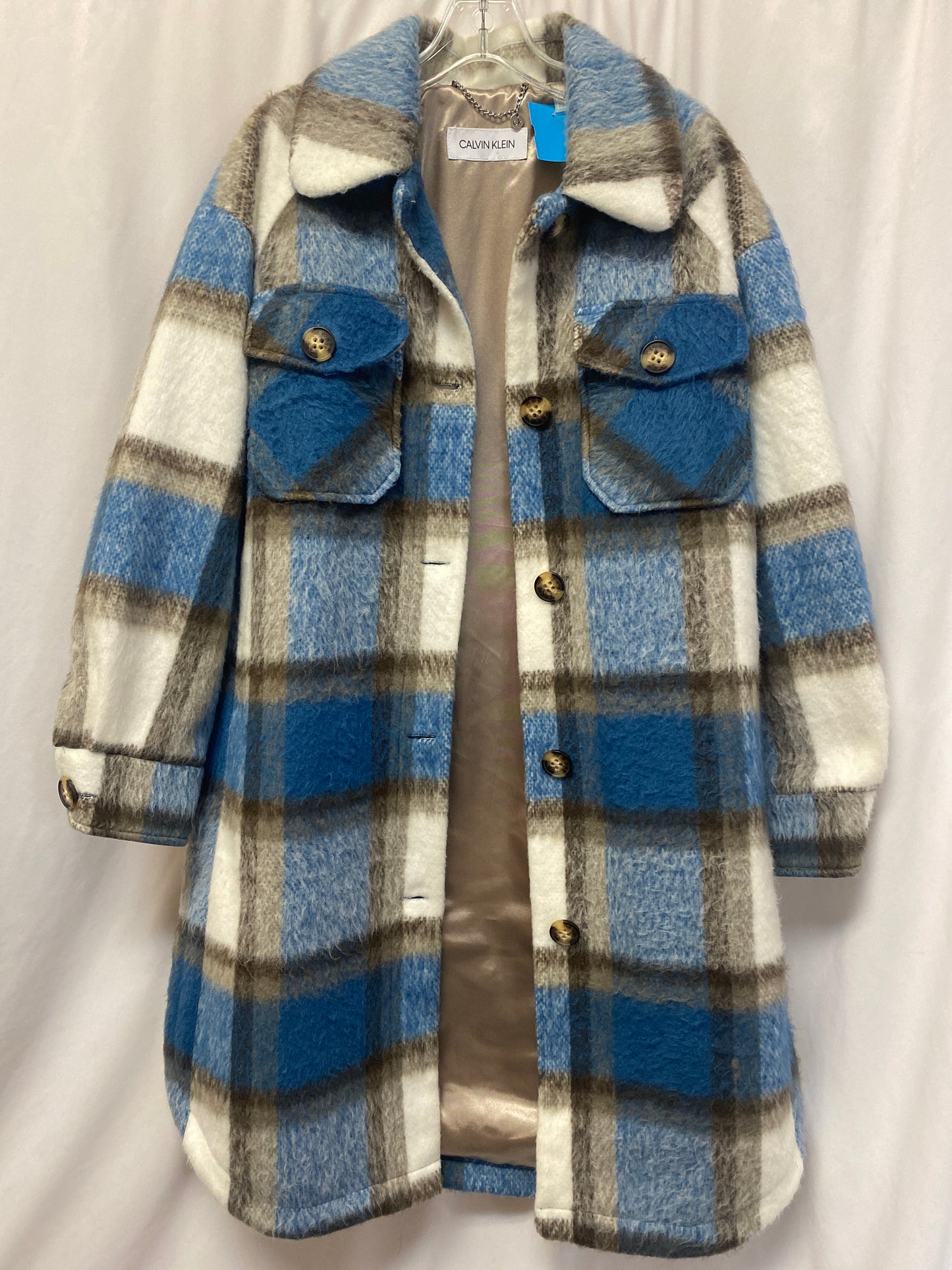 Coat Faux Fur & Sherpa By Calvin Klein In Blue, Size: Sp