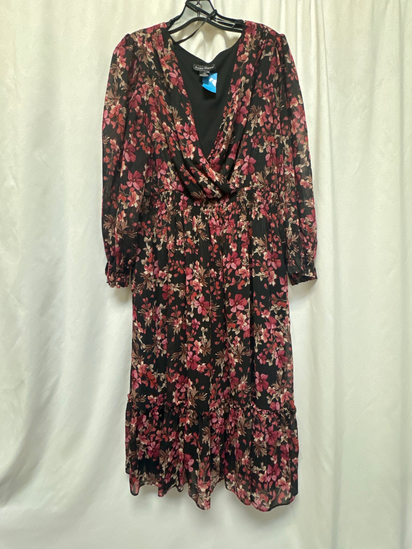 Dress Casual Midi By Jessica Howard In Black & Pink, Size: Xl